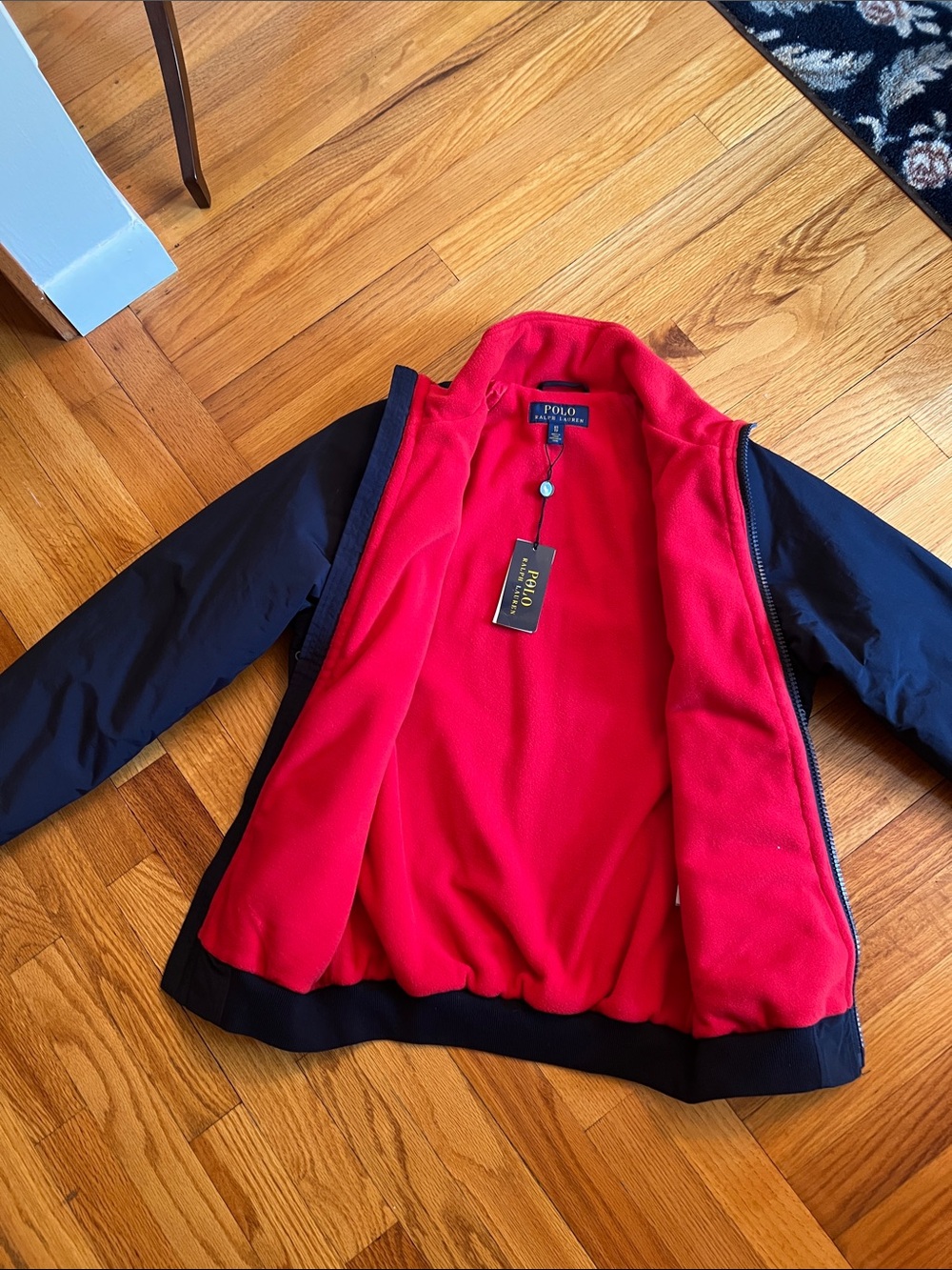 Polo by Ralph Lauren Navy Aviator Jacket Red Fleece Lining Men’s XS NEW